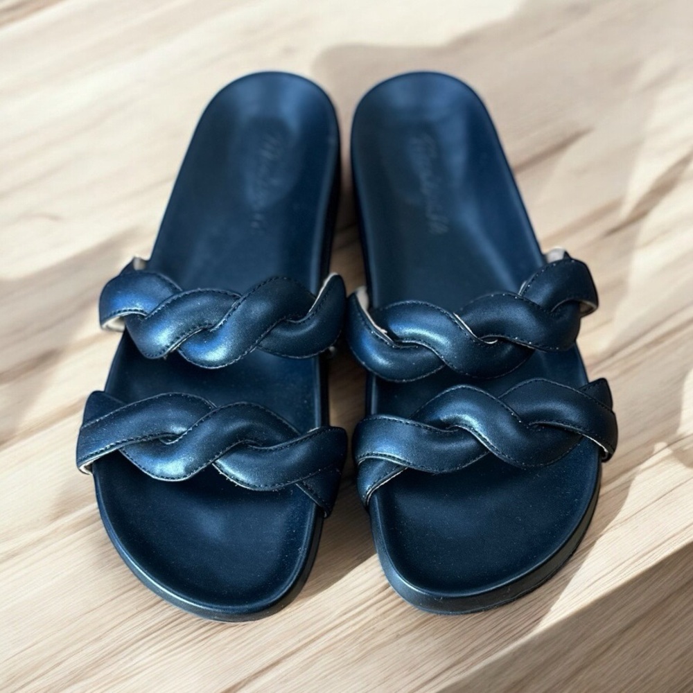 Madewell Black Braided Leather Slide Sandals